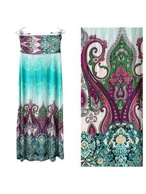 Venus Paisley Ombre Maxi Skirt Stretch Flowy Boho Resort Vacation